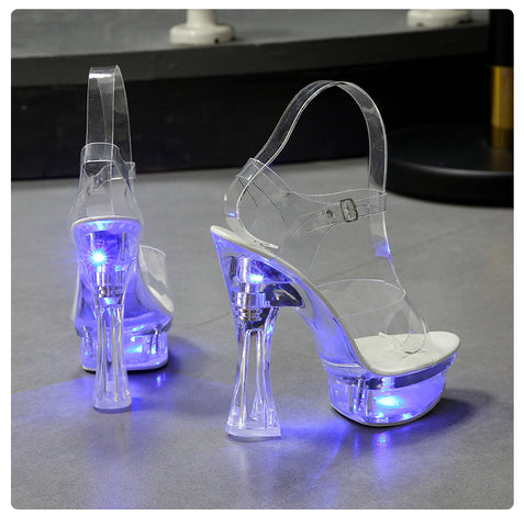 6 Color Square Heel Women Sandals Light Up Glowing Shoes