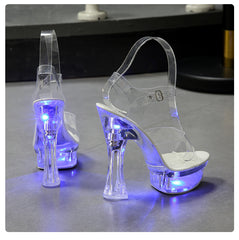 6 Color Square Heel Women Sandals Light Up Glowing Shoes