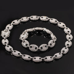Hip Hop Full Rhinestones Paved Bling Iced Out Coffee Beans Marine Link Chain