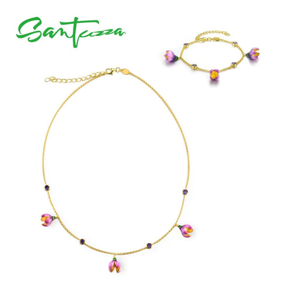 SANTUZZA Silver Jewelry Set for Women necklace l