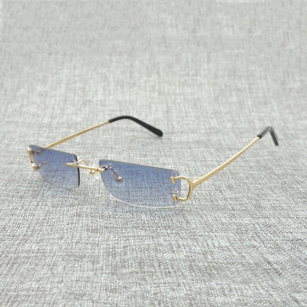 FNC Small Clear Lens Glasses Men Rimless C Wire Sunglasses
