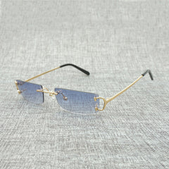 FNC Small Clear Lens Glasses Men Rimless C Wire Sunglasses