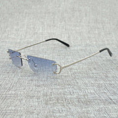 FNC Small Clear Lens Glasses Men Rimless C Wire Sunglasses