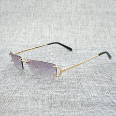 FNC Small Clear Lens Glasses Men Rimless C Wire Sunglasses