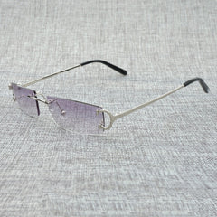 FNC Small Clear Lens Glasses Men Rimless C Wire Sunglasses