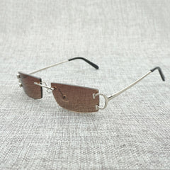 FNC Small Clear Lens Glasses Men Rimless C Wire Sunglasses
