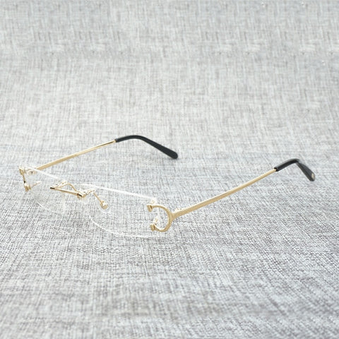 FNC Small Clear Lens Glasses Men Rimless C Wire Sunglasses