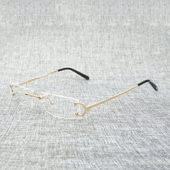FNC Small Clear Lens Glasses Men Rimless C Wire Sunglasses