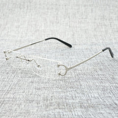 FNC Small Clear Lens Glasses Men Rimless C Wire Sunglasses