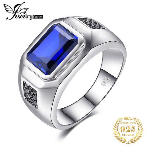 JewPalace Black Spinel Created Sapphire Ring
