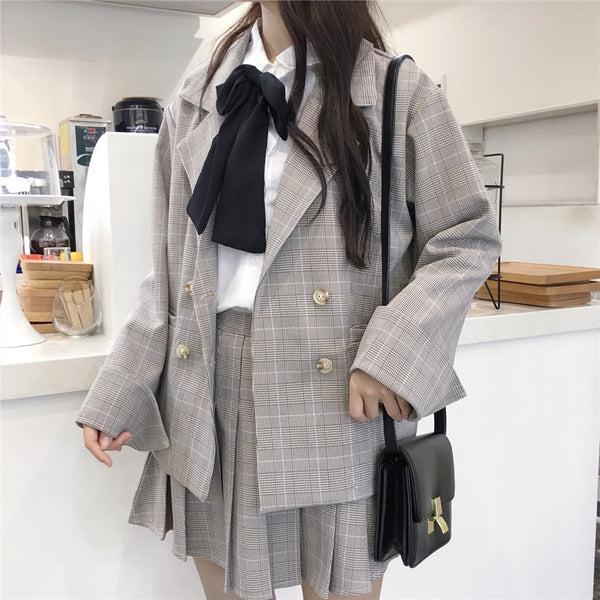 MUMUZI preppy style plaid suit