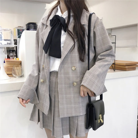 MUMUZI preppy style plaid suit