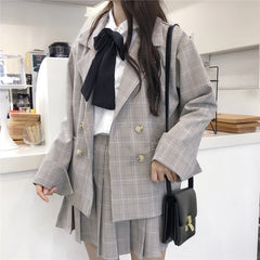 MUMUZI preppy style plaid suit
