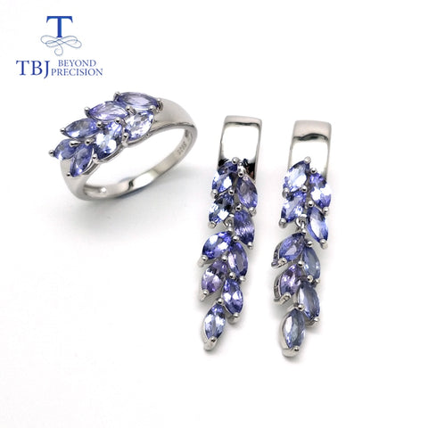 Natural gemstone tanzanite jewelry set sterling silver earring&rings