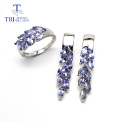 Natural gemstone tanzanite jewelry set sterling silver earring&rings
