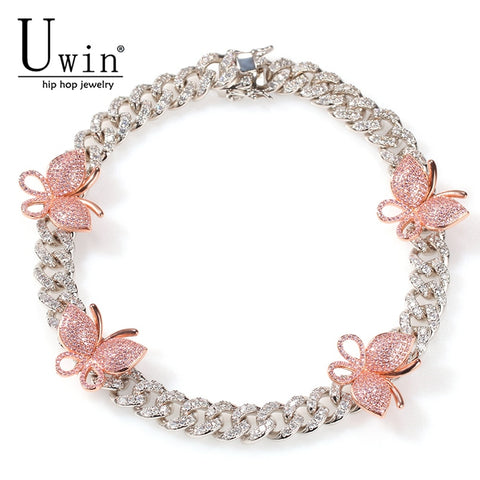 Uwin 12mm Cuban Pink Butterfly Necklace