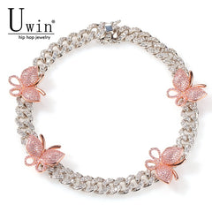 Uwin 12mm Cuban Pink Butterfly Necklace