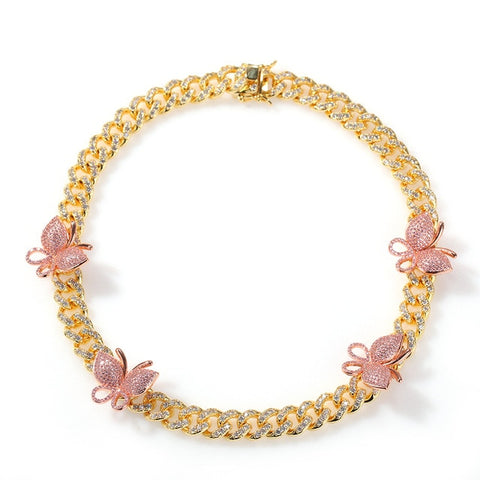 Uwin 12mm Cuban Pink Butterfly Necklace