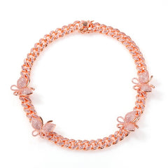 Uwin 12mm Cuban Pink Butterfly Necklace