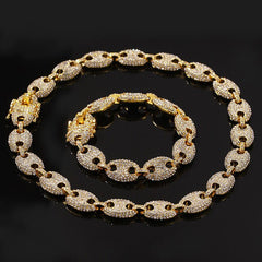 Hip Hop Full Rhinestones Paved Bling Iced Out Coffee Beans Marine Link Chain