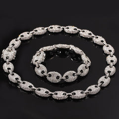 Hip Hop Full Rhinestones Paved Bling Iced Out Coffee Beans Marine Link Chain