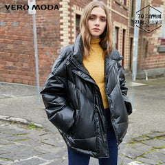 Vero Moda New Women's PU Fabric Orange Stand-up Collar Down Jacket