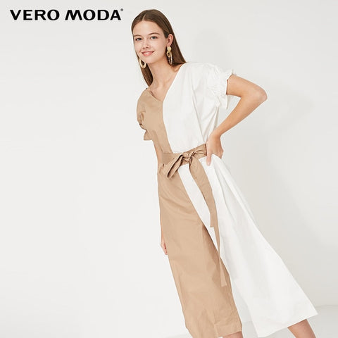 Vero Moda Women‘s  Cotton V-neckline Frilled Sleeves Denim Jumpsuit