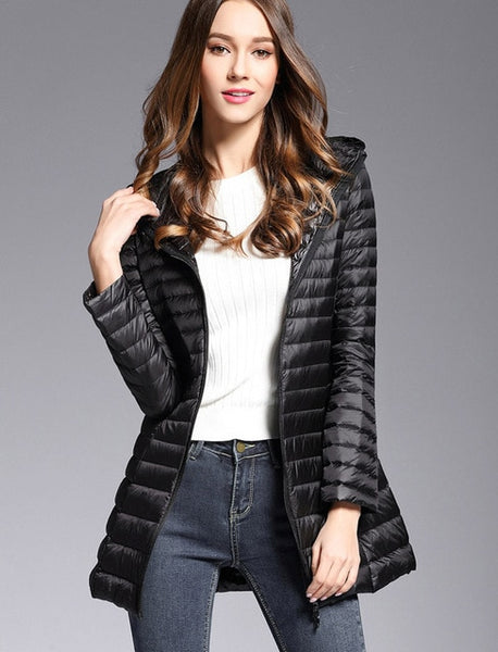 Woman Spring Padded Hooded Long Jacket
