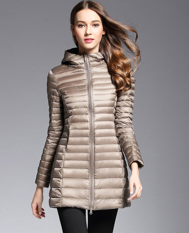Woman Spring Padded Hooded Long Jacket