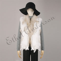 Natural Rabbit Fur Vest With Raccoon Fur Collar Party Waistcoat jackets