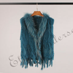 Natural Rabbit Fur Vest With Raccoon Fur Collar Party Waistcoat jackets