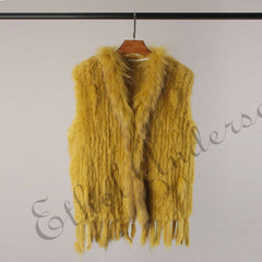 Natural Rabbit Fur Vest With Raccoon Fur Collar Party Waistcoat jackets
