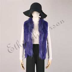 Natural Rabbit Fur Vest With Raccoon Fur Collar Party Waistcoat jackets