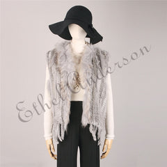 Natural Rabbit Fur Vest With Raccoon Fur Collar Party Waistcoat jackets