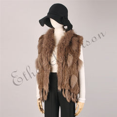 Natural Rabbit Fur Vest With Raccoon Fur Collar Party Waistcoat jackets