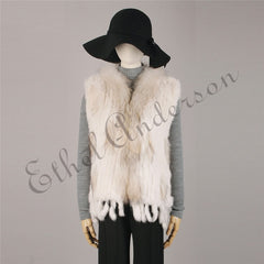 Natural Rabbit Fur Vest With Raccoon Fur Collar Party Waistcoat jackets
