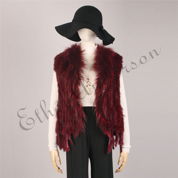 Natural Rabbit Fur Vest With Raccoon Fur Collar Party Waistcoat jackets