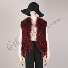 Natural Rabbit Fur Vest With Raccoon Fur Collar Party Waistcoat jackets