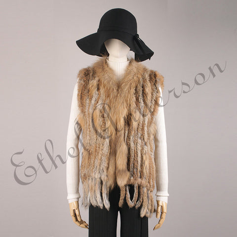 Natural Rabbit Fur Vest With Raccoon Fur Collar Party Waistcoat jackets