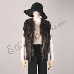 Natural Rabbit Fur Vest With Raccoon Fur Collar Party Waistcoat jackets