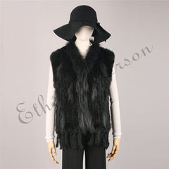 Natural Rabbit Fur Vest With Raccoon Fur Collar Party Waistcoat jackets