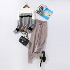 casual women's knit sweater pants suit
