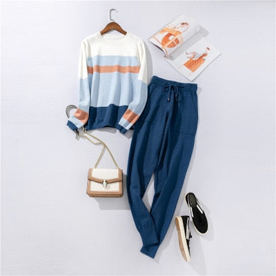 casual women's knit sweater pants suit
