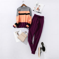 casual women's knit sweater pants suit