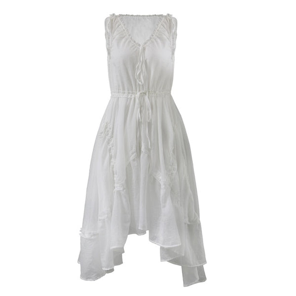 DEAT 2020 new summer Season Western Style White sleeveless Dress