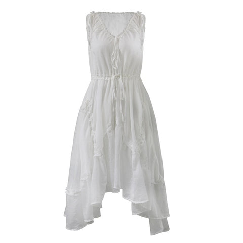 DEAT 2020 new summer Season Western Style White sleeveless Dress