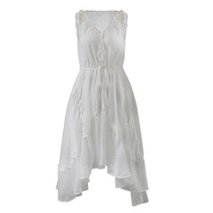 DEAT 2020 new summer Season Western Style White sleeveless Dress
