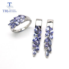 Natural gemstone tanzanite jewelry set sterling silver earring&rings