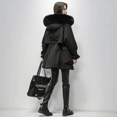Fitaylor Large Natural Fox Fur Hooded Winter Jacket