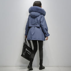 Fitaylor Large Natural Fox Fur Hooded Winter Jacket